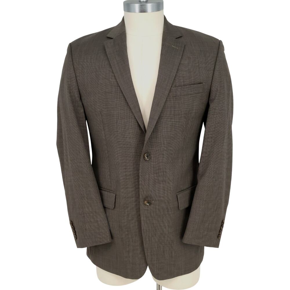 Joseph Abboud JOE Sport Coat Mens 40L Brown Micro Plaid Wool Jacket Lined Career